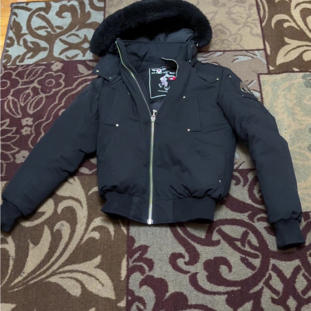 Black Hooded Jacket with Fur Trim
